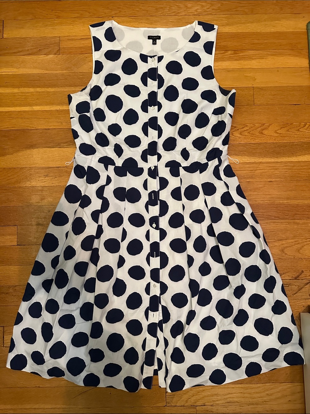 Talbots White Dress with Navy Polka Dots